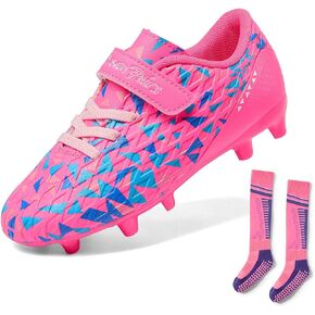 DREAM PAIRS Boys Girls Soccer Cleats Youth Firm Groud Football Shoes with Socks for Little/Big Kids
