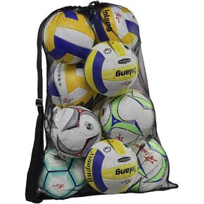 Rudmox Heavy Duty Mesh Ball Bag, Drawstring Sport Equipment Storage Bag for Basketball, Soccer, Sports Beach and Swimming Gears with Adjustable Shoulder Strap Outdoor Organizer