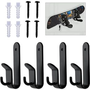 PEUTIER 4pcs Snowboard Wall Mount Horizontal, Snowboard Rack Wall Mount Clips Strong Steel Snowboard Display Rack Wall Mount Storage Hanger for Room Garage Ski Board Longboard(Black)