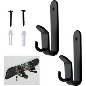 PEUTIER 2pcs Snowboard Wall Mount Horizontal, Snowboard Rack Wall Mount Clips Strong Steel Snowboard Display Rack Wall Mount Storage Hanger for Room Garage Ski Board Longboard(Black)