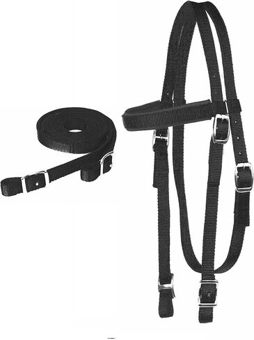 Majestic Ally Nylon Padded Browband Headstall with Reins for Horses (Black, Full) in Saudi Arabia