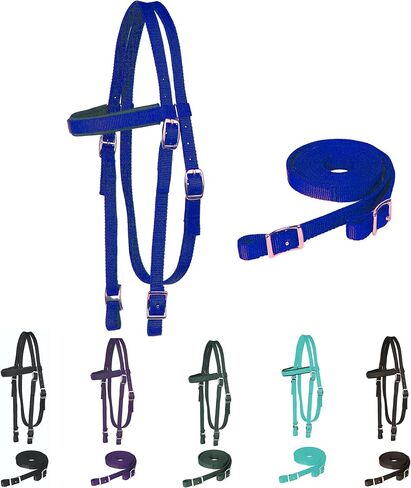 Majestic Ally Nylon Padded Browband Headstall with Reins for Horses (Black, Full) in Saudi Arabia