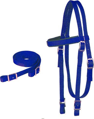 Majestic Ally Nylon Padded Browband Headstall with Reins for Horses (Black, Full) in Saudi Arabia