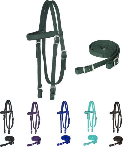 Majestic Ally Nylon Padded Browband Headstall with Reins for Horses (Black, Full) in Saudi Arabia