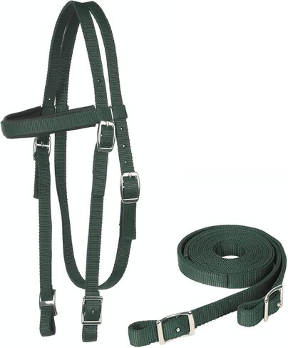 Majestic Ally Nylon Padded Browband Headstall with Reins for Horses (Black, Full) in Saudi Arabia