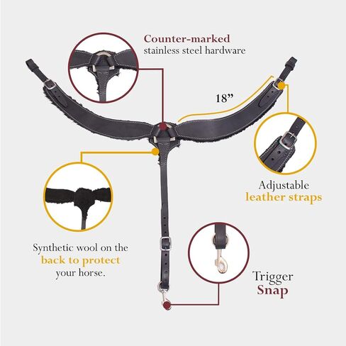 Hand Made Leather Horse Breast Collar (Black, Buck Stitching) in Saudi Arabia