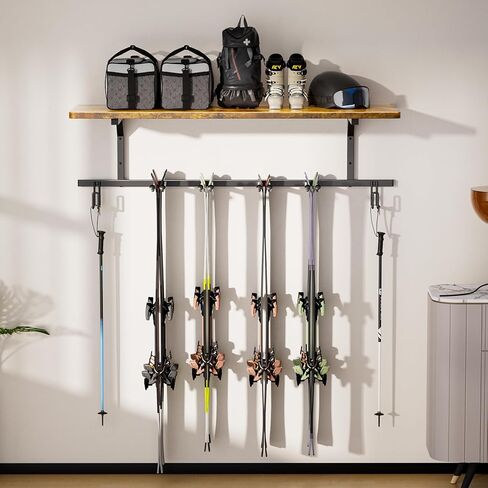 Snowboard Wall Mount,Ski Wall Mount Can Bear Weight of 400 Pounds,Ski Rack with Wooden Shelf,Ski Rack for Garage Wall Holds 12 Pairs,Snowboard Rack Size 45.27‘L’15.55‘W’inch. in Kuwait