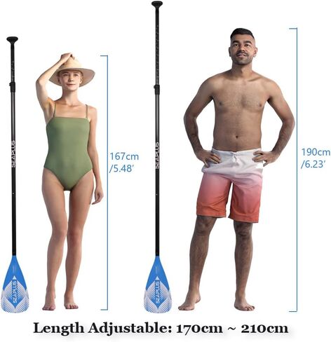 مجداف من ألياف الكربون من SEAPLUS، مجداف قابل للتعديل 3 قطع للوحة التجديف الوقوف، مجداف SUP، تم تعديله من 67 بوصة إلى 82.6 بوصة (1.7-2.1 م) 1.65 رطل (751 جم) in Saudi Arabia