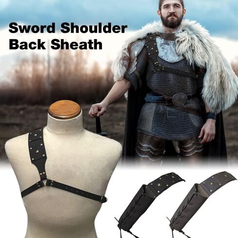 Aispring Medieval Retro Sword Shoulder Back Sheath Holder, Adjustable Warrior Costume Protective Case Sword Leather Buckle Holster For Adult Men Sword Frog Holder Cover in Saudi Arabia