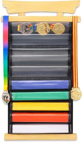 Tilhumt 10 Belts Karate Belt Display Rack, Felt Taekwondo Belt Display with Dust Cover, Easily Insert and Remove, Martial Arts Belts Display Holder for Kids and Adults in Kuwait