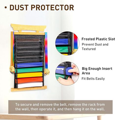 Tilhumt 10 Belts Karate Belt Display Rack, Felt Taekwondo Belt Display with Dust Cover, Easily Insert and Remove, Martial Arts Belts Display Holder for Kids and Adults in Kuwait