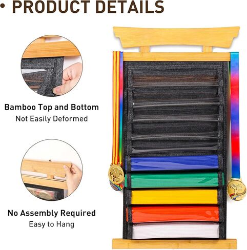Tilhumt 10 Belts Karate Belt Display Rack, Felt Taekwondo Belt Display with Dust Cover, Easily Insert and Remove, Martial Arts Belts Display Holder for Kids and Adults in Kuwait