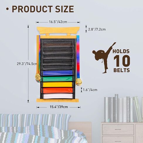 Tilhumt 10 Belts Karate Belt Display Rack, Felt Taekwondo Belt Display with Dust Cover, Easily Insert and Remove, Martial Arts Belts Display Holder for Kids and Adults in Kuwait