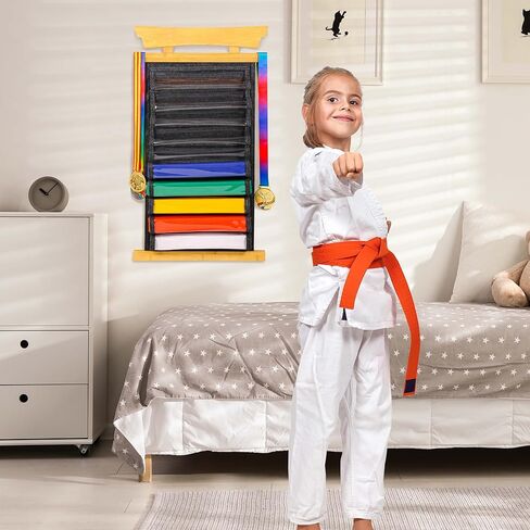 Tilhumt 10 Belts Karate Belt Display Rack, Felt Taekwondo Belt Display with Dust Cover, Easily Insert and Remove, Martial Arts Belts Display Holder for Kids and Adults in Kuwait