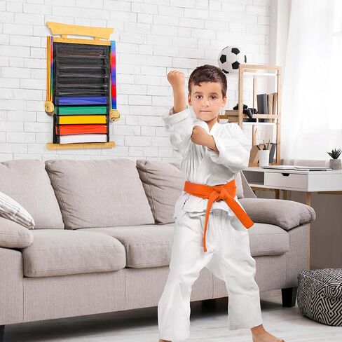 Tilhumt 10 Belts Karate Belt Display Rack, Felt Taekwondo Belt Display with Dust Cover, Easily Insert and Remove, Martial Arts Belts Display Holder for Kids and Adults in Kuwait