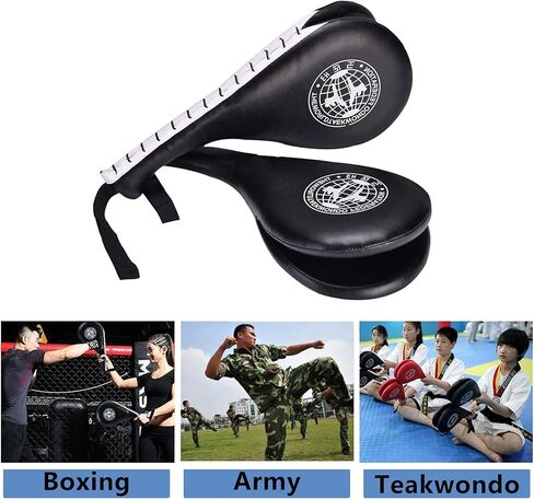 وسادات ركل التايكوندو، مجاديف تدريب أهداف الركل المتينة TKD، وسادات ضرب مزدوجة للكيك بوكسينغ وتدريب الكاراتيه (أسود، قطعتان) in Kuwait