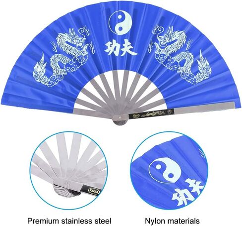 VGEBY Taichi Kungfu Fan, Stainless Steel Chinese Martial Arts Sports Fighting Dance Practice Training Performance Hand Fan (Blue) Martial Arts Fans Weapons Fans Martial Arts Martial Art Fans in Saudi Arabia