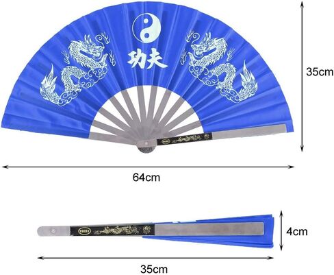 VGEBY Taichi Kungfu Fan, Stainless Steel Chinese Martial Arts Sports Fighting Dance Practice Training Performance Hand Fan (Blue) Martial Arts Fans Weapons Fans Martial Arts Martial Art Fans in Saudi Arabia