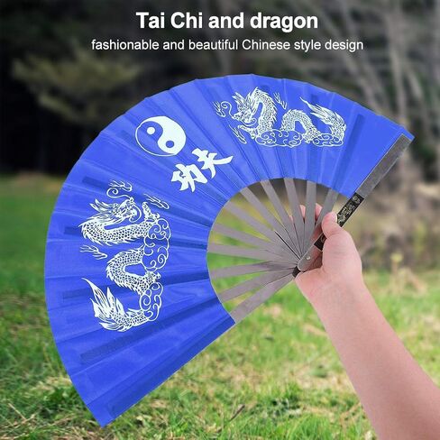 VGEBY Taichi Kungfu Fan, Stainless Steel Chinese Martial Arts Sports Fighting Dance Practice Training Performance Hand Fan (Blue) Martial Arts Fans Weapons Fans Martial Arts Martial Art Fans in Saudi Arabia