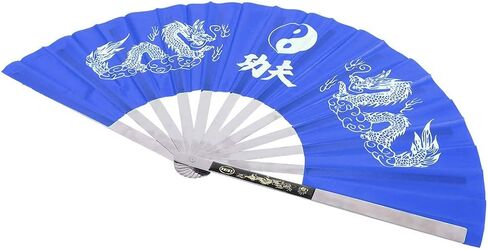 VGEBY Taichi Kungfu Fan, Stainless Steel Chinese Martial Arts Sports Fighting Dance Practice Training Performance Hand Fan (Blue) Martial Arts Fans Weapons Fans Martial Arts Martial Art Fans in Saudi Arabia