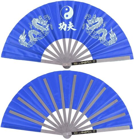 VGEBY Taichi Kungfu Fan, Stainless Steel Chinese Martial Arts Sports Fighting Dance Practice Training Performance Hand Fan (Blue) Martial Arts Fans Weapons Fans Martial Arts Martial Art Fans in Saudi Arabia