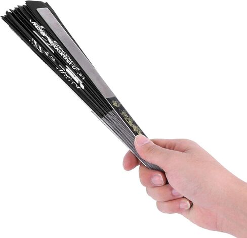 مروحة تاي تشي القتالية من الفولاذ المقاوم للصدأ، مروحة يد كبيرة قابلة للطي للفنون الكونغ فو وأداء التدريب على الرقص للرجال والنساء (أسود) in Kuwait