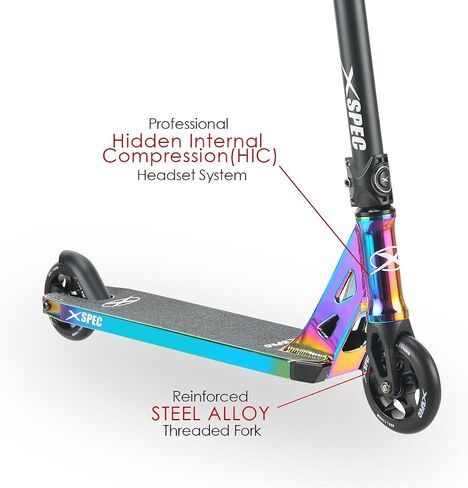 سكوتر Xspec Pro Stunt Kick مع مقاود BMX حرة، وسكوتر خدعة قوس قزح من الكروم الجديد، مع عجلات 110 مم وABEC-7 - (أكسيد نيو كروم أرجواني/أزرق أو أسود غير لامع) in Saudi Arabia