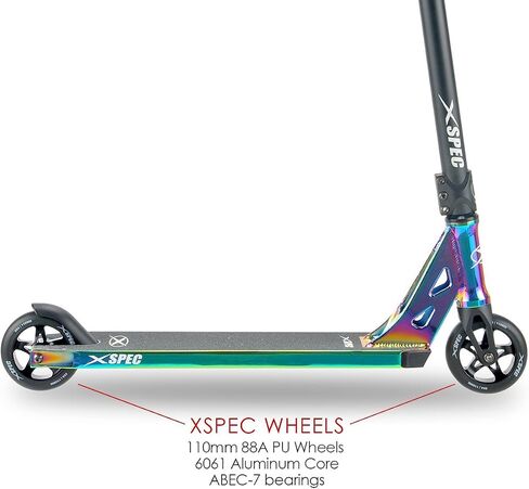 سكوتر Xspec Pro Stunt Kick مع مقاود BMX حرة، وسكوتر خدعة قوس قزح من الكروم الجديد، مع عجلات 110 مم وABEC-7 - (أكسيد نيو كروم أرجواني/أزرق أو أسود غير لامع) in Saudi Arabia