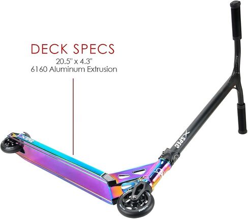 سكوتر Xspec Pro Stunt Kick مع مقاود BMX حرة، وسكوتر خدعة قوس قزح من الكروم الجديد، مع عجلات 110 مم وABEC-7 - (أكسيد نيو كروم أرجواني/أزرق أو أسود غير لامع) in Saudi Arabia