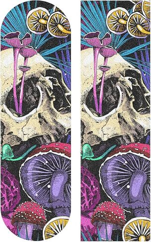 شريط قبضة لوح التزلج على شكل فطر وجماجم من HANZHY، شريط لاصق خالٍ من الفقاعات، سهل الاستخدام، شريط قبضة طويل مضاد للانزلاق، شريط ورق رملي للأولاد والبنات والمراهقين in Kuwait