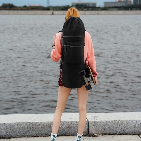 حقيبة لوح تزلج للرجال حقيبة ظهر مضادة للماء مع أشرطة كتف قابلة للتعديل، حقيبة لوح تزلج محمولة للوحة بيني، لوحة قياسية (أسود) in Kuwait