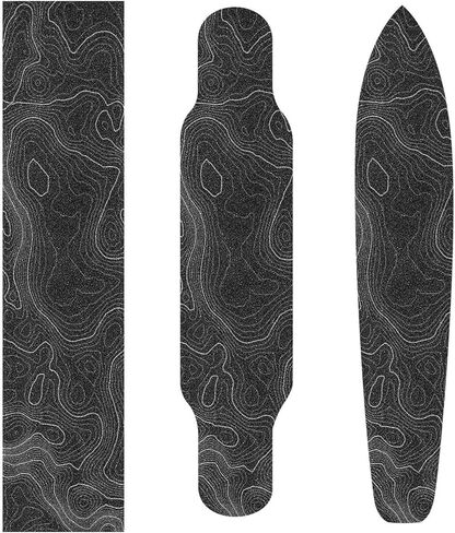 Topographic Map Black Grip Tape White Lines Contour Geographic Skateboard Grip Tape 33x9 inch Non-Slip Sandpaper Tape, Grip Tape for Skateboard Longboard Roller Board Stair Treads in Saudi Arabia