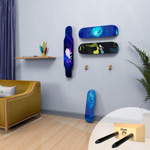 Skateboard Wall Mount Hanger, Wood Skateboard Hanger, Longboard Deck Hanger for Display and Storage at Studio and Storeroom for Floating Effects in Kuwait