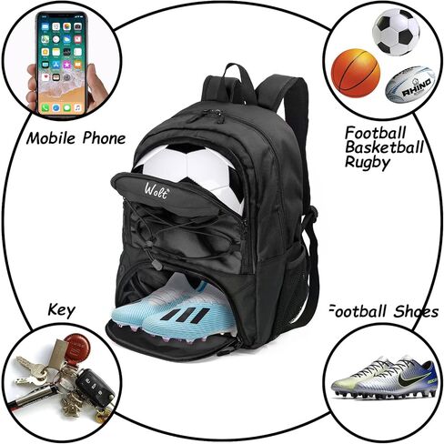 وولت | حقيبة كرة القدم للشباب - حقيبة ظهر لكرة القدم وحقائب لكرة السلة والكرة الطائرة ورياضات كرة القدم، تتضمن حجرة منفصلة للأحذية والكرة، تناسب الشباب والكبار in Kuwait