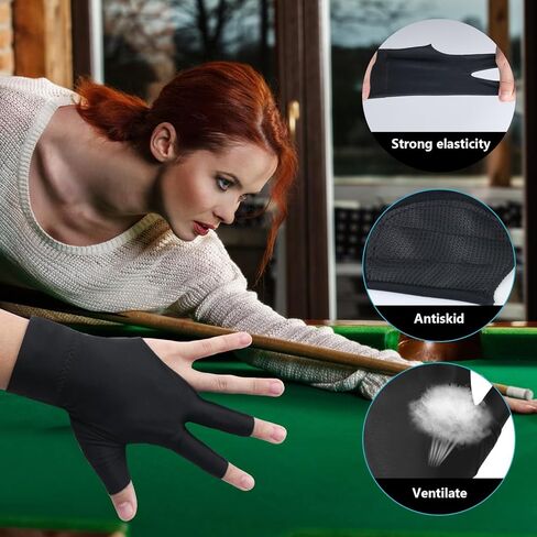 JOCAHULFX 6 قطع قفازات حمام السباحة البلياردو اليد اليسرى، 3 أصابع قفازات البلياردو، قفازات البلياردو القابلة للتنفس للنساء/الرجال اليد اليسرى، قفازات رياضية لحمام السباحة (أسود) in Kuwait