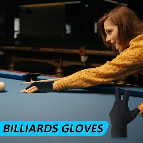JOCAHULFX 6 قطع قفازات حمام السباحة البلياردو اليد اليسرى، 3 أصابع قفازات البلياردو، قفازات البلياردو القابلة للتنفس للنساء/الرجال اليد اليسرى، قفازات رياضية لحمام السباحة (أسود) in Kuwait
