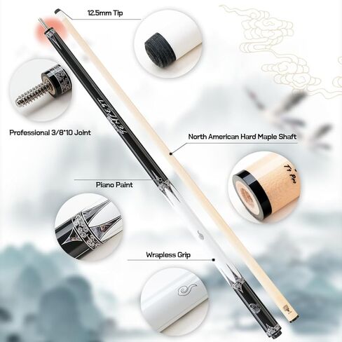 بركة جديلة القيقب رمح قبضة جلدية 3/8*10 مشترك XTC الطويق 12.5 مللي متر النمر طرف 58 ''1/2 سبليت بركة جديلة عصا البلياردو in Kuwait