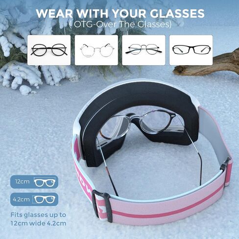 findway Kids Ski Goggles for Boys Girls Youth-OTG Anti-Fog Over Glasses Kids Snow/Snowboard Goggles in Kuwait