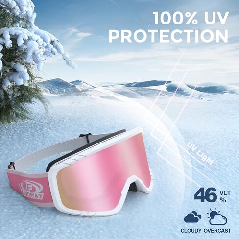 findway Kids Ski Goggles for Boys Girls Youth-OTG Anti-Fog Over Glasses Kids Snow/Snowboard Goggles in Kuwait