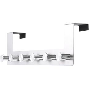 HARFINGTON Over The Door Hooks Stainless Steel Door Coat Hanger for Hanging Coat Bags and Hat Over The Door Towel Racks with 6 Hooks for Bathroom Behind Back of Door, White