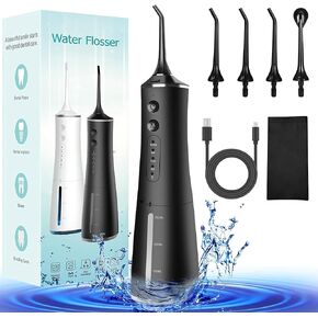 Water Dental Flosser Cordless for Teeth Cleaning Professional - 4 Modes Oral Irrigator 300ML Rechargeable Portable IPX7 Waterproof Powerful Battery for Home Travel