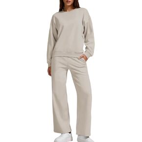 ZFLM Casual Workout Two Piece Outfits Long Sleeve Pullover Top Drawstring High Waist Jogger Pants Tracksuit Sets Streetwear