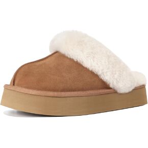Fuzzy Platform Slippers for Women Cozy Womens Platform Slippers Winter House Slippers for Women Indoor and Outdoor Chestnut