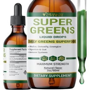 Liquid Super Greens Drops | Powerful Antioxidants | Immune Support | Digestive Health | Peppermint Flavor | by The Healthy Life for Me | 2oz - 30 Day Supply