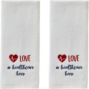 SKL Home Stethoscope Heart Hand Towel (2-Pack), White 2 Count