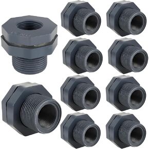 10 Pieces 3/4 Inch PVC Bulkhead Fitting for Water Barrel, Bulkhead Water Connector Double Threaded PVC Bulkhead Adapter with Plugs for Rain Barrels Water Tank Pond Aquarium Tubs Pools Spigot
