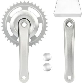 Bike Crankset 38T/42T - 170mm Universal Square Crankset Set Charing Crank Set with 170mm Aluminium Alloy Arm for Single/1/6/7/8 Speeds Ladies Bike/Folding Bike/Cruiser Bike/Mountain Bike, Black/Sliver