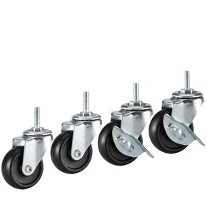 Shelf Wheel 3 inch, Caster Wheels Heavy Duty, Shelving Wheels Stem Casters Set of 4, Coarse Threaded 3/8"-16x1 Rubber Replacement Caster Wheels Fit for 1" Shelf Poles
