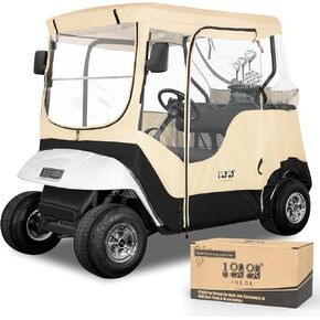 10L0L Golf Cart Enclosure Fit for 2 Passengers EZGO TXT RXV,600D Waterproof Snowproof Golf Buggy Keep Warm Cover, 2 Door Zippers 4-Side Clear Window and 4 Windproof Hooks Golf Cart Rain Cover, Black