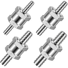 4-Pack 1/4', 5/16', 3/8', 1/2' Fuel Non-Return Inline Check Valves - Aluminium Alloy Valves for Fuel Lines, Oil, Petrol, Diesel, Gasoline, and Water (6mm, 8mm, 10mm, 12mm) - Silver